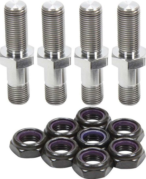 Allstar Performance Fastener Hardware Assortments ALL17026 kit includes (2) 1/2 in-20 titanium studs and (8) 1/2 in-20 black half nuts.