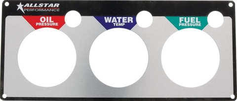 Allstar Performance Gauge Panels ALL80127 Panels, Three Type, Designed for Oil Pressure, Water Temperature, and Fuel Pressure Gauges, Aluminum, Black/Silver, 10.50 in. Length, Each