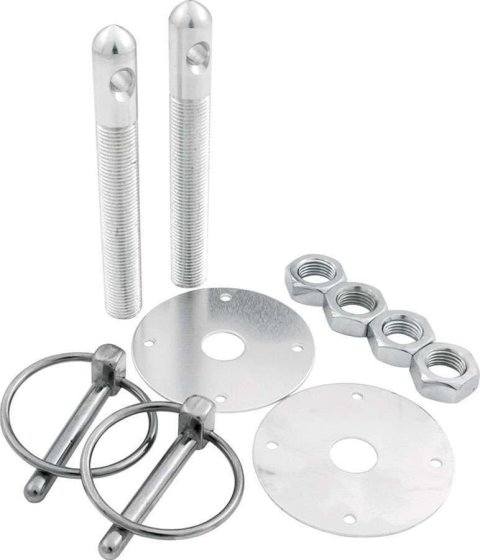 Allstar Performance Hood Pin Kits ALL18500 Pins, Torsion Pin-Style, 4.000 in. Long, 1/2 in. Diameter, Aluminum, Silver Anodized, Kit