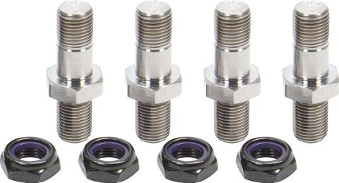 Allstar Performance Fastener Hardware Assortments ALL17022 kit includes (4) one nut titanium studs and (4) 1/2 in-20 black half nuts.
