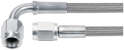 Allstar Performance Braided Steel Lines ALL46304-28 Brake Line, Tube Style, -3 AN Hose Size, Stainless Steel, Straight -3 AN Female Threads, 90 degree -3 AN Female Threads, 28 in. Length, Each