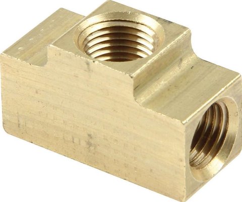 Allstar Performance Brake Fittings ALL50137 Tee, Brass, Fits 3/16 in. Line. Thread, Female Inverted Flare, 1/8 NPT Gauge Port, Each