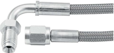Allstar Performance Braided Steel Lines ALL46332-24 Brake Line, -3AN, Stainless Steel, 24.00 in. Length, Straight -3 AN Female, 90 Degree 3/8 in. Inverted Flare Male, Each