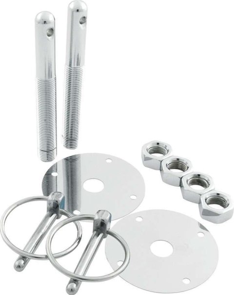 Allstar Performance Hood Pin Kits ALL18513 Pins, Torsion Pin-Style, 4.000 in. Long, 1/2 in. Diameter, Steel, Chrome Plated, Kit