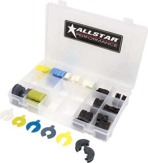 Allstar Performance Bump Stop Components ALL64402 Shock Components, Shims, Assortment of U-shaped Shims, Semi-solid Shims, and 2-piece Shims, 14mm Shock Shaft Diameter, Set of 60