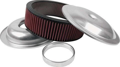 Allstar Performance Aluminum Air Cleaners ALL25922 Cleaner, 14 in. Diameter, Round, Aluminum, Natural, 1.5 in. Dropped Base, 1 in. Spacer, 4 in. Filter Height, Red Cotton Gauze, Each