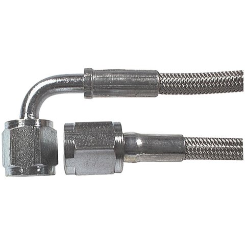 Allstar Performance Braided Steel Lines ALL46312-40 Brake Lines, Stainless Steel, -4 AN, Straight, 90 Degree, Female Threads, 40.00 in. Length, Each