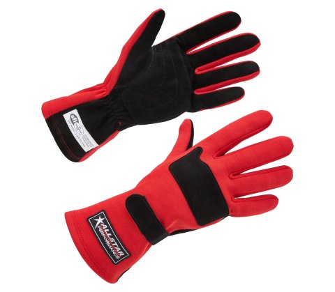 Allstar Performance Double-Layer SFI 3.3/5 Driving Gloves ALL915074 Gloves, Double Layer, SFI-3.3/5, Aramid, Red/Black, Large. Pair