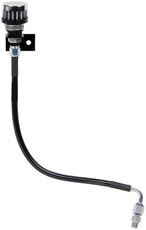 Allstar Performance Transmission Breather Kits ALL36147 Manual Vent Tubes, Braided Stainless Steel, Black Nylon Coated, with Remote Breather, 1/8 in. NPT Fitting, Bracket, Each