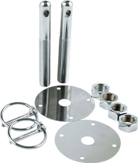 Allstar Performance Hood Pin Kits ALL18512 Pins, Torsion Pin-Style, 4.000 in. Long, 1/2 in. Diameter, Steel, Chrome Plated, Kit