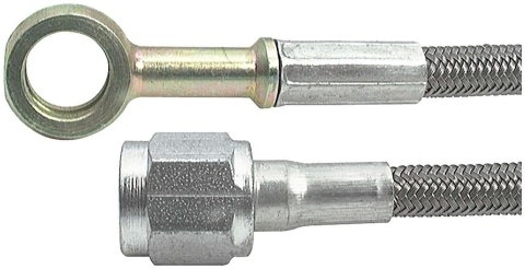 Allstar Performance Braided Steel Lines ALL46341-24 Brake Lines, Stainless Steel, - 4 AN, Straight, 3/8 in. Banjo, Female Threads, 24.00 in. Length, Each