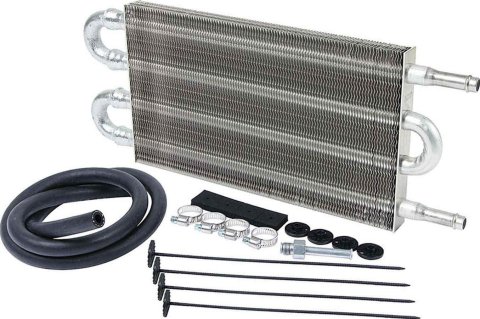 Allstar Performance Transmission Coolers ALL26700 Cooler, Tube and Fin, Copper/Aluminum, 12 in. Width, 5 in. Height, 3/8 in. Hose, Fittings, Each