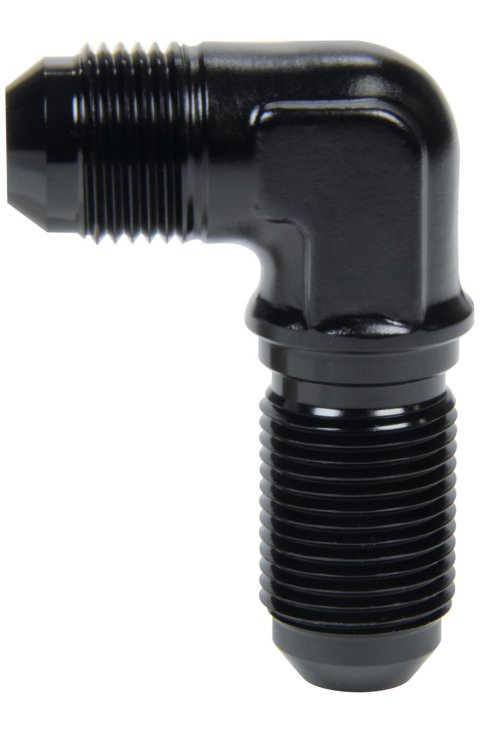 Allstar Performance Bulkhead Fittings ALL49625 Fitting, Bulkhead, Aluminum, Black Anodized, 90 Degree, -12 AN, Male Threads, Each