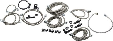 Allstar Performance Brake Hoses, Sets ALL42052 Kit allows braided lines to be run throughout a dirt race car. Includes all lines needed to reach from the cal