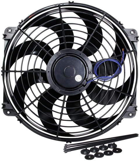 14.75 Inch 1,980 CFM Allstar Performance Curved Blade Electric Fan ALL30076 Fan, Single, in. Diameter, Reversible, cfm, Black, Plastic, Kit