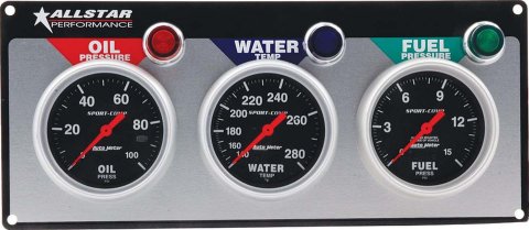 Allstar Performance Gauge Panel Kits ALL80113 3-Gauge Panel, AutoMeter Sport-Comp, Fuel/Oil Press, Water Temp, Each