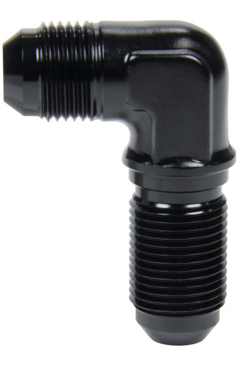 Allstar Performance Bulkhead Fittings ALL49620 Fitting, Bulkhead, Aluminum, Black Anodized, 90 Degree, -3 AN, Male Threads, Each