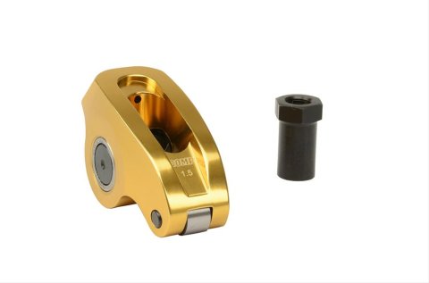 COMP Cams Ultra Gold Aluminum Rocker Arms 19016-8 Arm, Gold, Full Roller, 1.6 Ratio, Aluminum, Narrow Body, Self-Aligning, 3/8 in. Stud, Chevy, Set of 8