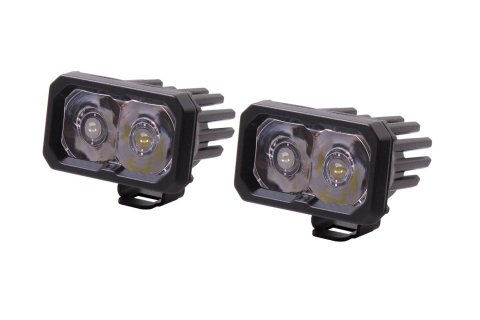 Diode Dynamics Stage Series 2 Light Pods DD6420P Auxiliary Light, LED Light, SSC2, Pro White, Spot, Red Backlight, Clear Lens, 2.0 in. x 3.0 in., Rectangle, Aluminum Housing, Pair