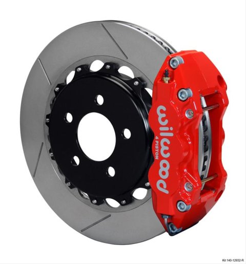 Wilwood AERO4 Big Brake Rear Kits 140-12932-R Disc Kit, Brake, 14.25 in. Slotted Rotor, 4-Piston Red Powdercoated Caliper, Pontiac, Uses Factory E-Brake, Kit