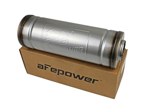 aFe Mach Force XP 304 Stainless Steel 2.5 Inch Muffler 49M30045 Muffler, MACH Force-Xp, Round, 14.00 in. Length, 5.00 in. Diameter, 2.50 in. Center Inlet/Outlet, Steel, Each