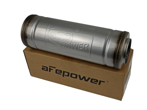 aFe Mach Force XP 304 Stainless Steel 3 Inch Muffler 49M30049 Muffler, MACH Force-Xp, Round, 14.00 in. Length, 5.00 in. Diameter, 3.00 in. Center Inlet/Outlet, Steel, Each