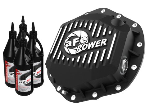 aFe Pro Series 14 Bolt AAM 11.5 Inch Differential Cover 46-71261B Cover, Street Series, Black w/ Machined Fins, With Gear Oil, GM Diesel Trucks, Kit