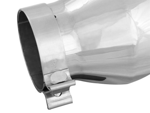 aFe Mach Force XP Round, Polished 4 Inch Exhaust Tip 49T40604-P09 Tip, XP, Clamp-on, Stainless, Polished, 4.00 in. Inlet Diameter, 6.00 in. Outlet, 9.00 in. Length, Each
