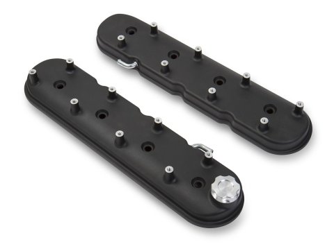 Holley Aluminum LS Valve Covers 241-91 Covers, LS, Centerbolt, Plain Top, Cast Aluminum, Black Textured, Baffled, Chevy, LS, 4.8L, 5.3L, 5.7L, 6.0L, 6.2L, 7.0L, Pair