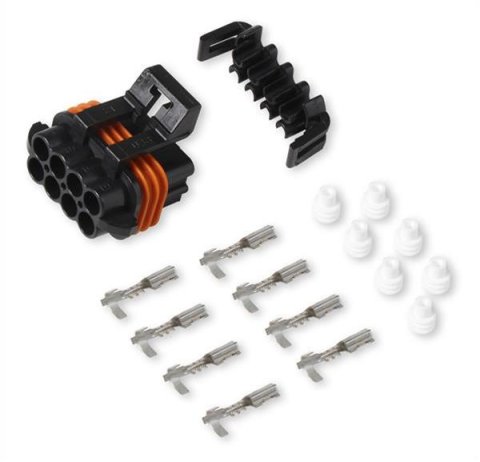 Holley Wiring Harness Connectors 570-209 Weatherproof Connectors, EFI, Input/Output Connector, Main Side, Metripack, 8-pin Female, Black Plastic, with Pins, Seals, TPA, Each