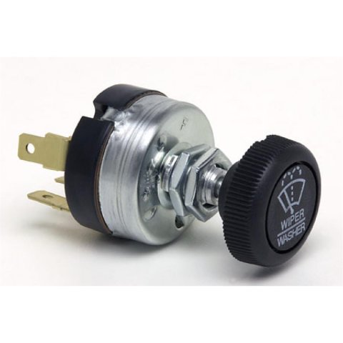 Holley Wiper Switches 553-343 Switches, Windshield Wiper, Rotary Style, 6 amp, 1 3/8 in. Diameter, Steel Case, Plastic, Black Knob, Two Speed, Push-to-Wash, fit Bezel 553-342, Each