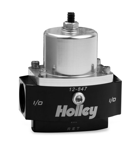 Holley Dominator Billet Fuel Pressure Regulators 12-847 Regulators, Billet, 4.5 to 9 psi, Inline, Return Style, -10 AN Inlet and Outlet, -8 AN Return, Black Finish, Bracket, Each