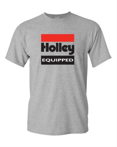 Holley Equipped Logo T-Shirts 10022-XXLHOL T-Shirts, Logo, Short Sleeve, Cotton, Crew Neck, Gray, Men's, 2X-Large, Each