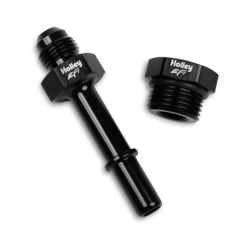Holley Fuel Rail Adapter Fittings 534-211 Fitting, Straight, Adapter, -6 AN Male to GM Factory Line Quick-Connect, 3/4 in. O-Ring Male Port Plug, Aluminum, Black Anodized, Each