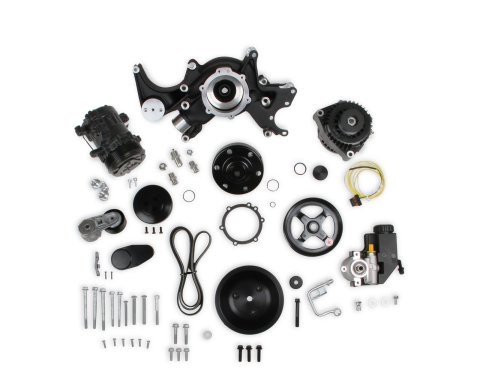 Holley Mid-Mount Complete Accessory Systems 20-240BK Drive Systems, Mid-Mount, Serpentine, A/C, P/S, LT1 Style Alternator/Water Pump, Belt, Hardware, Black, Chevrolet, Small Block Gen I, Kit