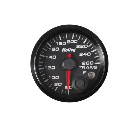 Holley Analog Standalone Gauges 26-605 Gauge, Standalone, Transmission Temp, 60-260 Degrees F, 2 1/16 in. Diameter, Analog, Full Sweep, Illuminated, with Electrical SU, Black Face, Kit