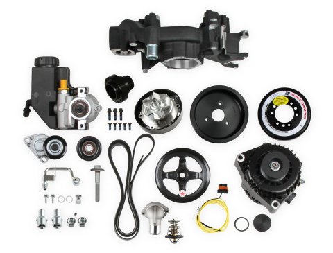 Holley Mid-Mount Complete Accessory Systems 20-181BK Drive Systems, LS Mid-mount, Serpentine, Alternator, Water Pump, Power Steering, SFI Damper, Hardware, Black Finish, Chevy, 4.8-7.0L, Kit