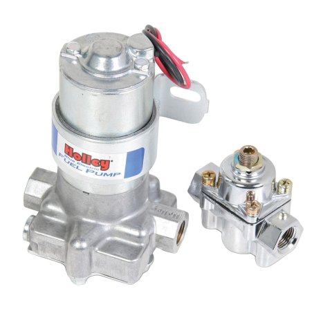 Holley Blue Electric Fuel Pumps 12-802-1 Pumps, Electric, External, 110 gph, 416 lph, 14 psi, 12V, 3/8 in. NPT Ports, Female Thread, Aluminum, Silver Finish, with Regulator, Each