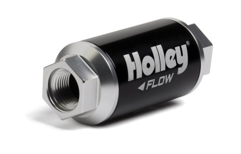 Holley HP Billet Fuel Filters 162-551 Filters, Inline, Prefilter, Aluminum, Black/Clear Anodized, Stainless Mesh Element, 100 Microns, 100 gph, 3/8 in, NPT, Each