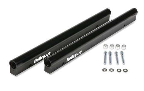 Holley EFI Fuel Rails 534-204 Rails, EFI, LS Rails, Aluminum, Black, -8 AN O-ring Inlet, Hardware, for Hi-Ram Intakes, Dual Quad, Cathedral Port, Chevy, 5.7L, Kit