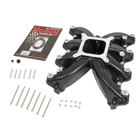 Holley EFI LS Single Plane Mid-Rise Intake Manifolds 300-136BK Manifolds, EFI, Mid-Rise, Plane, Rectangular Port, Multi-port, Standard Deck, Aluminum, Black Finish, Chevy, 6.0L, 6.2L, Each