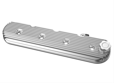 Holley Vintage Series Valve Covers 241-131 Covers, Series, Centerbolt, Stock Height, Finned, Cast Aluminum, Polished Finish, Chevy, LS, 4.8-7.0L, Pair