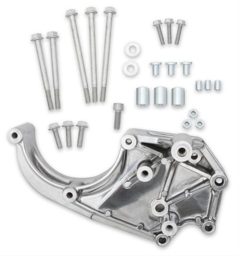 Holley LS Engine Air Conditioner Brackets 20-134P Brackets, Passenger Side, Aluminum, Polished, Sanden 508, Chevrolet, Small Block LS, Each