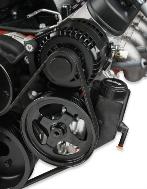 Holley Mid-Mount Complete Accessory Systems 20-185BK Drive Systems, LS Mid-mount, Serpentine, Alternator, Water Pump, Clockwise, Power Steering, AC, SD-7, Black Finish, Chevy, 4.8-7.0L, Kit