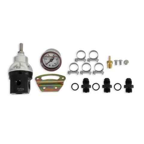 Holley EFI Billet Bypass Fuel Pressure Regulator KIts 12-894KIT Regulators, Boost Adjustable, 15-90 psi, Inline, -6AN Inlet, Outlets, Return Style, Aluminum, Black/Clear Anodized, Universal, Kit