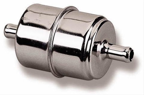 Holley Chrome Inline Fuel Filters 162-523 Filters, Inline, Chrome, Steel, 3/8 in. Hose Barb Inlet and Outlet, Each