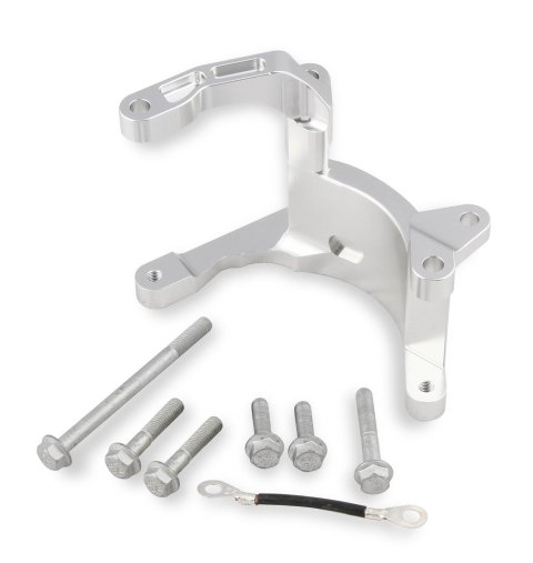 Holley LS Engine Air Conditioner Brackets 20-210 Brackets, Passenger Side, Aluminum, Clear Anodized, Sanden SD7, Chevy, Gen V, LT, 6.2L, Each