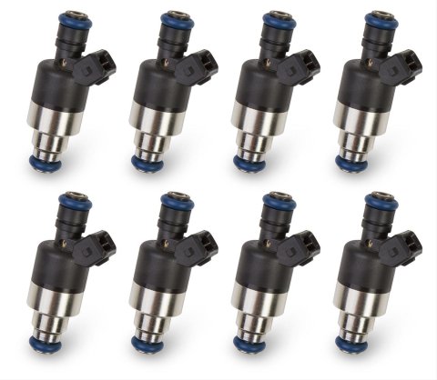 Holley Fuel Injectors 522-128 Injectors, 120 lbs/hr., Tri-cone Spray, Bosch Plug, EV1 Body, 12V Saturated Circuit, 2.415 in. Seat Height, Low Impedance, 2.2 ohms, 8-piece, Set
