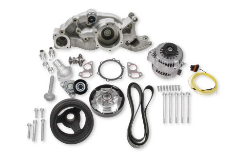 Holley Mid-Mount Complete Accessory Systems 20-187 Drive Systems, LS Mid-mount, Serpentine, Alternator, Water Pump, Counterclockwise, Pulleys, 6-groove, Natural Finish, Chevy, 4.8-7.0L, Kit