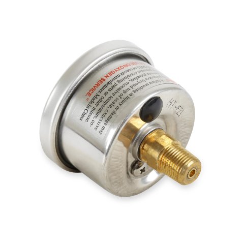 Holley Analog Fuel Pressure Gauges 26-507 Gauges, EFI Pressure, Analog, Oil Filled, 1.50 in. Diameter, 0-100 psi, Round, Silver Bezel, White Face, Black numbers. 1/8 in. NPT,